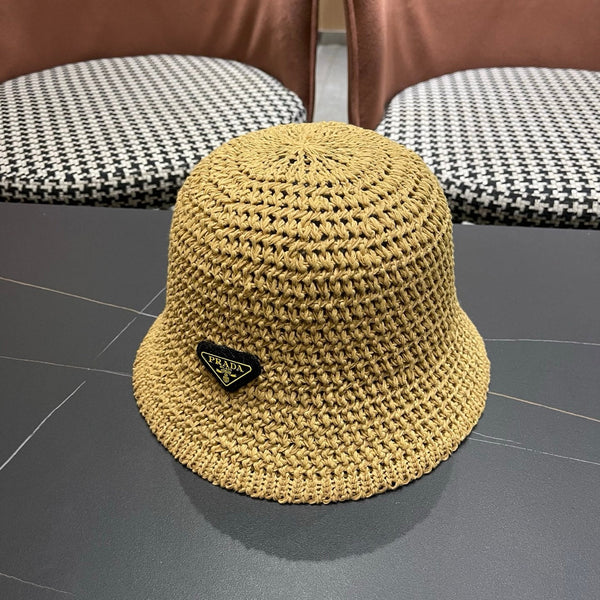 Prada 26 Prada Straw Hat Beige Knitted Woolen Fabric 123228
