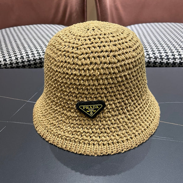 Prada 26 Prada Straw Hat Beige Knitted Woolen Fabric 123228