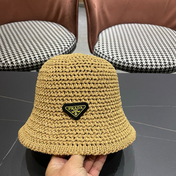 Prada 26 Prada Straw Hat Beige Knitted Woolen Fabric 123228