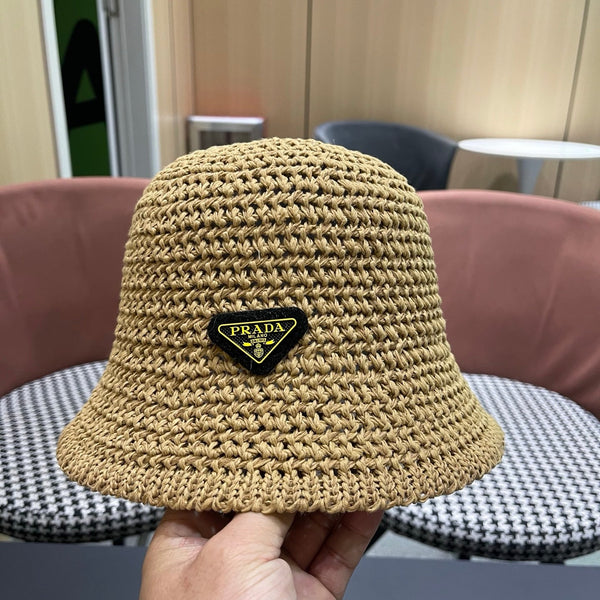 Prada 26 Prada Straw Hat Beige Knitted Woolen Fabric 123228