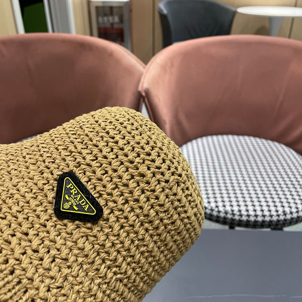 Prada 26 Prada Straw Hat Beige Knitted Woolen Fabric 123228