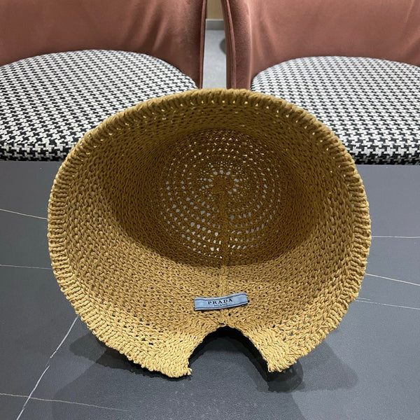 Prada 26 Prada Straw Hat Beige Knitted Woolen Fabric 123228