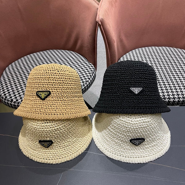 Prada 26 Prada Straw Hat Beige Knitted Woolen Fabric 123228