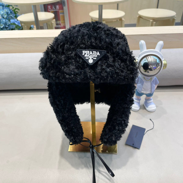 Prada Earflap Hat Black Lambswool 122340