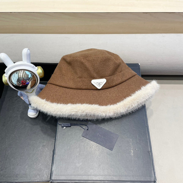 Prada Thickened Warm Fisherman Hat Brown in Bulrush and Cashmere Fiber 125801