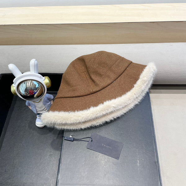 Prada Thickened Warm Fisherman Hat Brown in Bulrush and Cashmere Fiber 125801