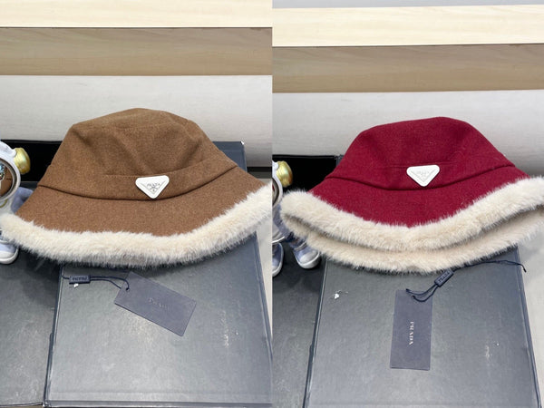 Prada Thickened Warm Fisherman Hat Brown in Bulrush and Cashmere Fiber 125801