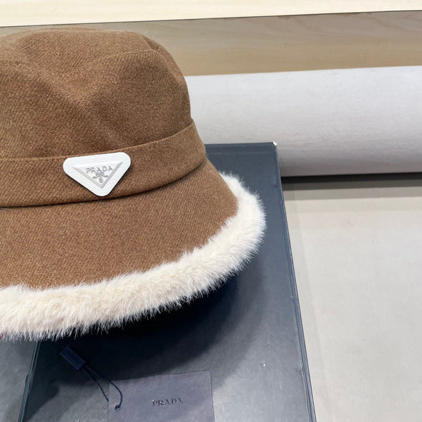 Prada Thickened Warm Fisherman Hat Brown in Bulrush and Cashmere Fiber 125801