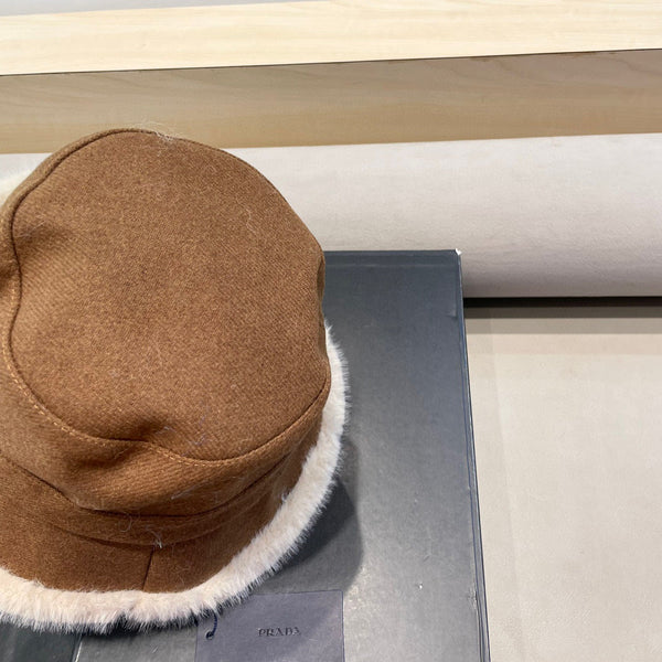 Prada Thickened Warm Fisherman Hat Brown in Bulrush and Cashmere Fiber 125801