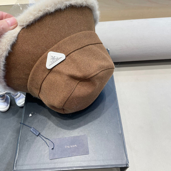 Prada Thickened Warm Fisherman Hat Brown in Bulrush and Cashmere Fiber 125801