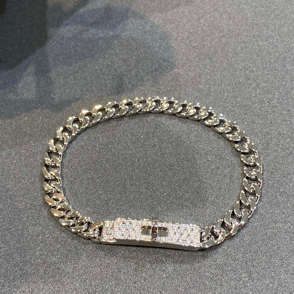H Kelly Gourmette Sliver Diamond Bracelet