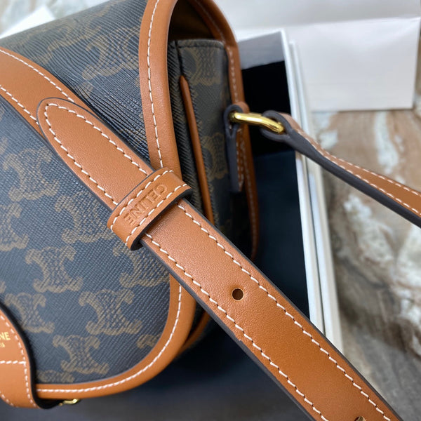 Celine Medium Folco Bag In Triomphe Canvas And Calfskin