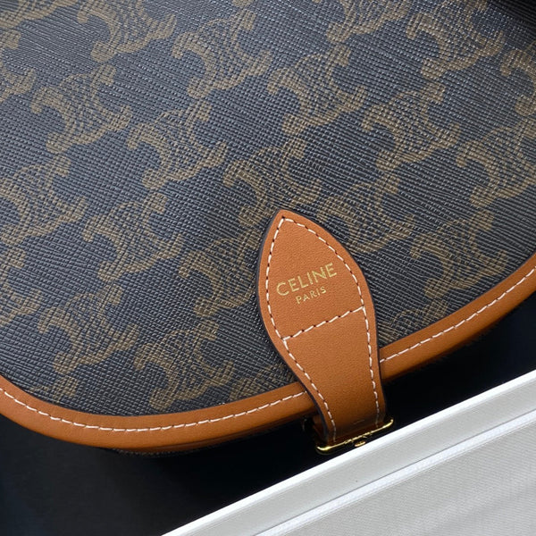 Celine Medium Folco Bag In Triomphe Canvas And Calfskin