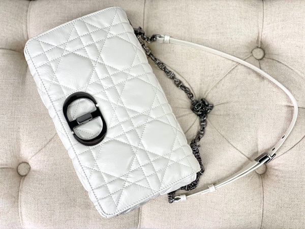 LARGE CARO BAG 28 WHITE CALFSKIN BLACK HARDWARE