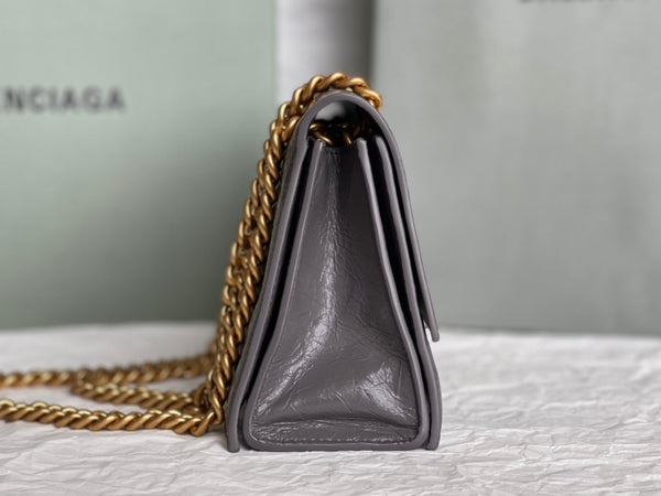 CRUSH SMALL CHAIN BAG 25 IN SUVA GRAY CRUSHED CALFSKIN GOLD HARDWARE