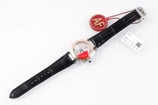 pasha 30mm quartz pink gold white dial black leather