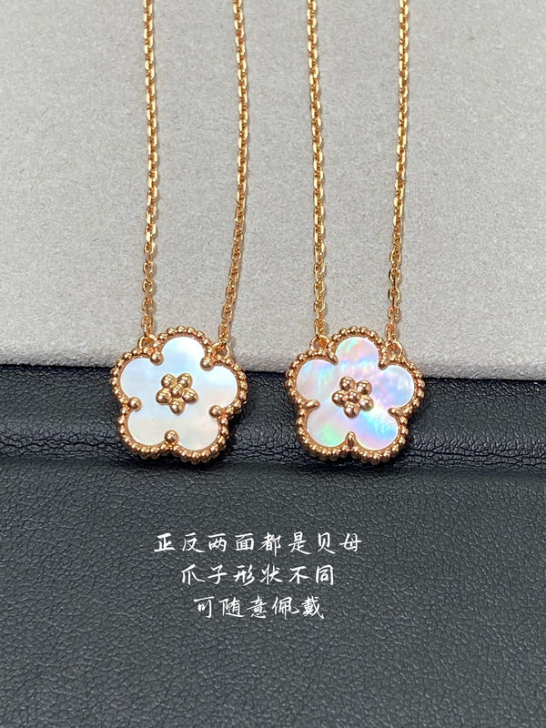 VCA Flower Lucky Spring White Mop Necklace Pink Gold