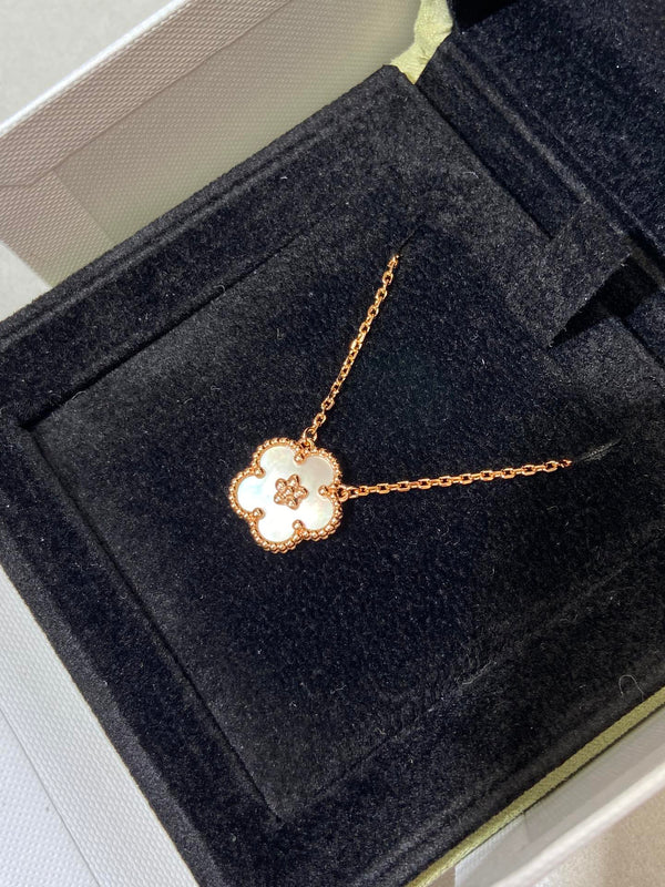 VCA Flower Lucky Spring White Mop Necklace Pink Gold