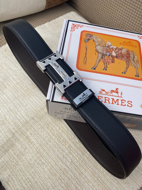 HM Belt 38mm Chocolate Black Cowhide Leather Gold Buckle 619065