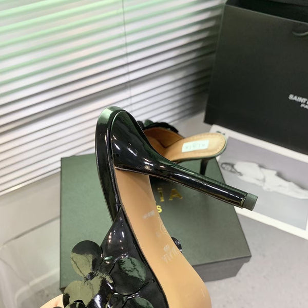 Alaia Confetti Leather Mules Glossy Black Sheepskin Cowhide 293163