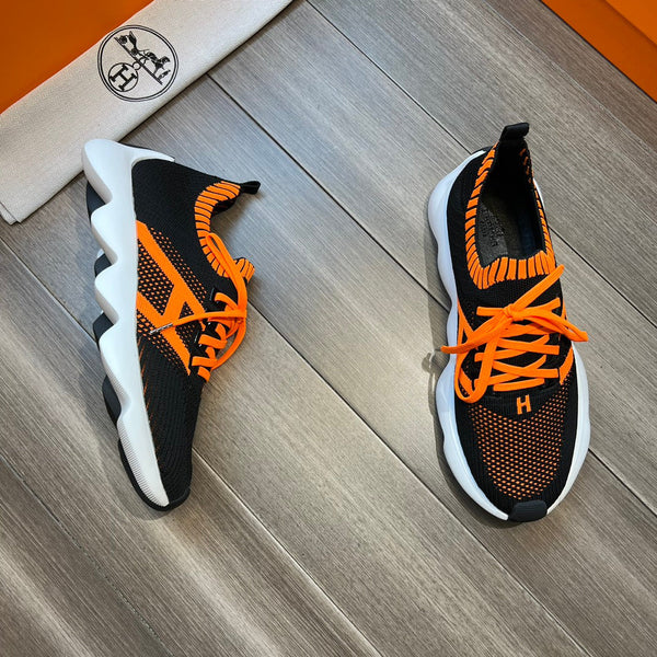 HM FLEX SLIP-ON SNEAKER BLACK AND ORANGE WOVEN FABRIC