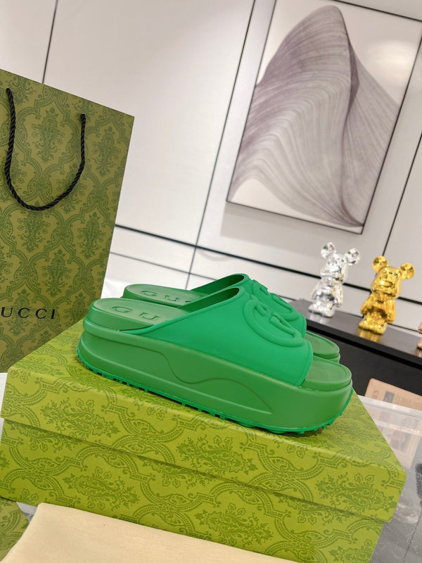 GC 25 Interlocking G 50mm Slide Sandal Green Cowhide 292382