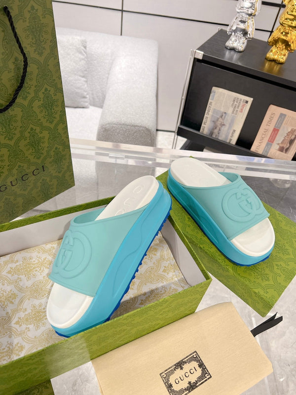 GC 25 Interlocking G 50mm Slide Sandal Sky Blue White Cowhide 292385