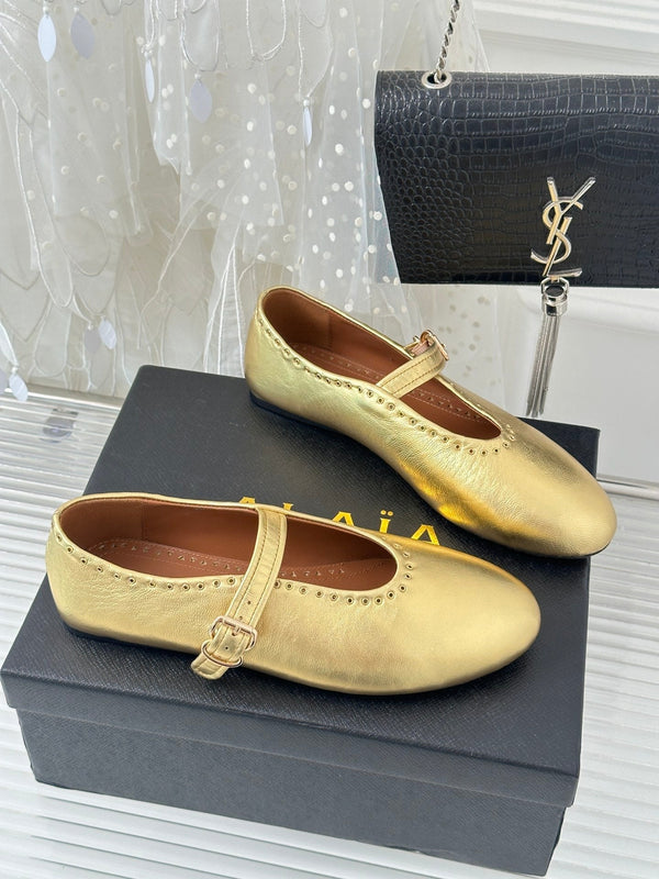 Alaia 25 Ballet Flats Gold Calfskin 293241