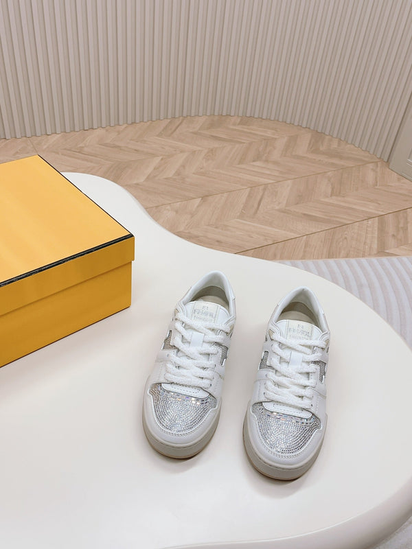 FENDI CASUAL SNEAKER IN WHITE CALFSKIN ATTACH RHINSTONES