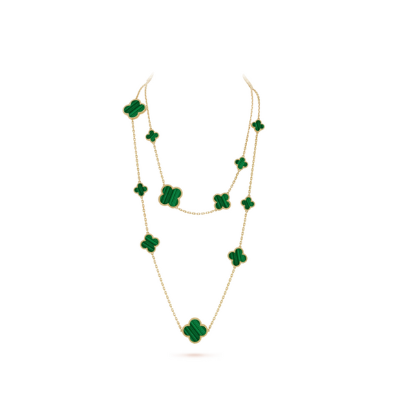 CLOVER 16 MOTIF MALACHITE GOLD NECKLACE
