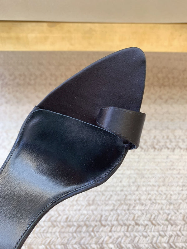 GAP CRYSTAL-BUCKLE SLIDE SANDALS IN BLACK SILK