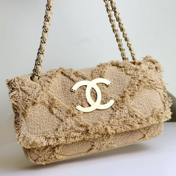 Classic Flap Bag 27cm Beige Woven Linen