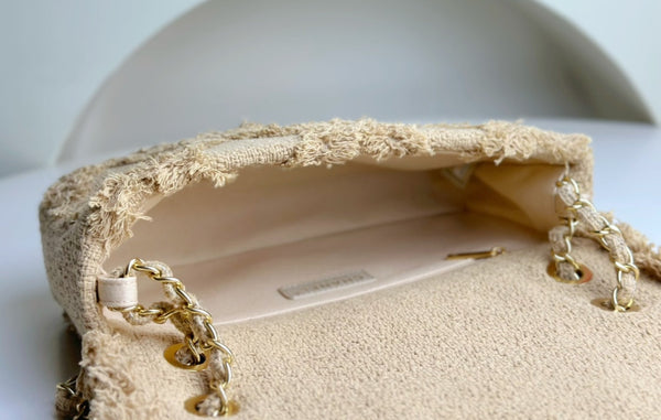 Classic Flap Bag 27cm Beige Woven Linen