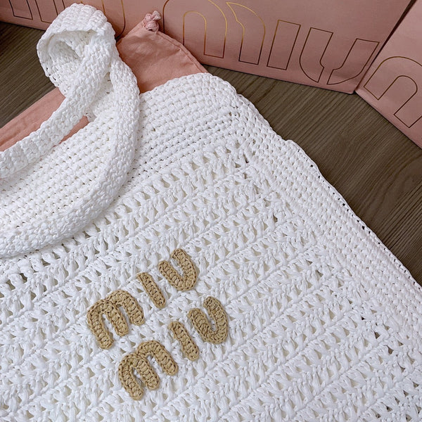 miu tote bag 38cm white woven fabric