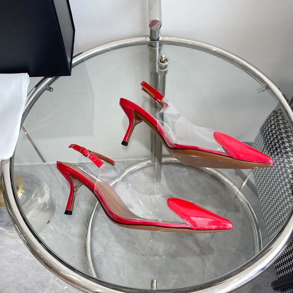 ALAIA HIGH 6 CM SLINGBACK IN CHERRY RED PATENT CALFSKIN AND FILM
