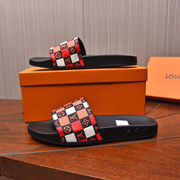 LV MULE RED MIX ORANGE DAMIER MONOGRAM CALFSKIN