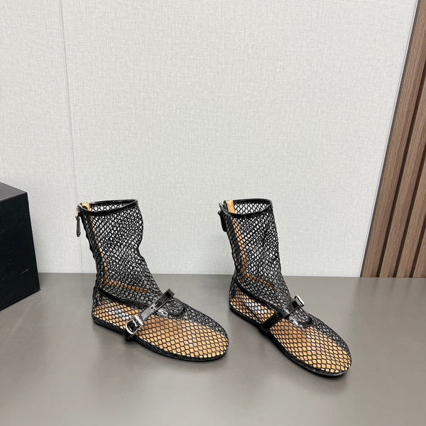 ALAIA SHORT BOOTS IN BLACK MESH FISHNET