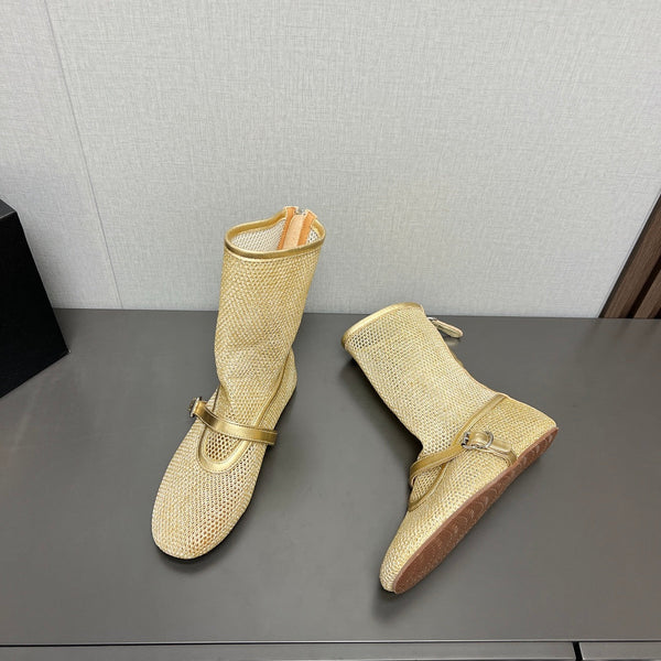 ALAIA SHORT BOOTS IN GOLD MESH FISHNET