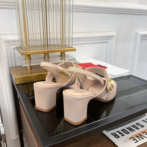 MARY-JANE VLOGO LOCKER SLINGBACK PUMPS BEIGE TAN SHEEPSKIN 60 MM