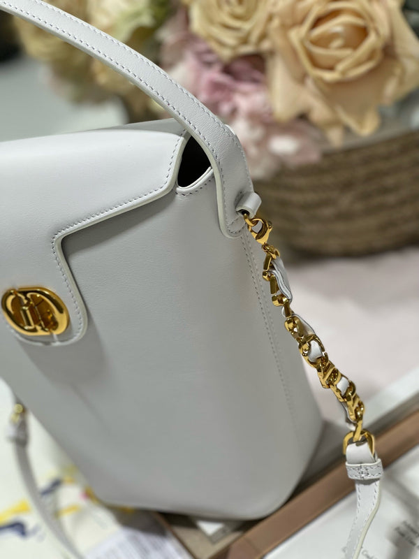 CD Montaigne Large Chain Bucket Bag White Calfskin 336797