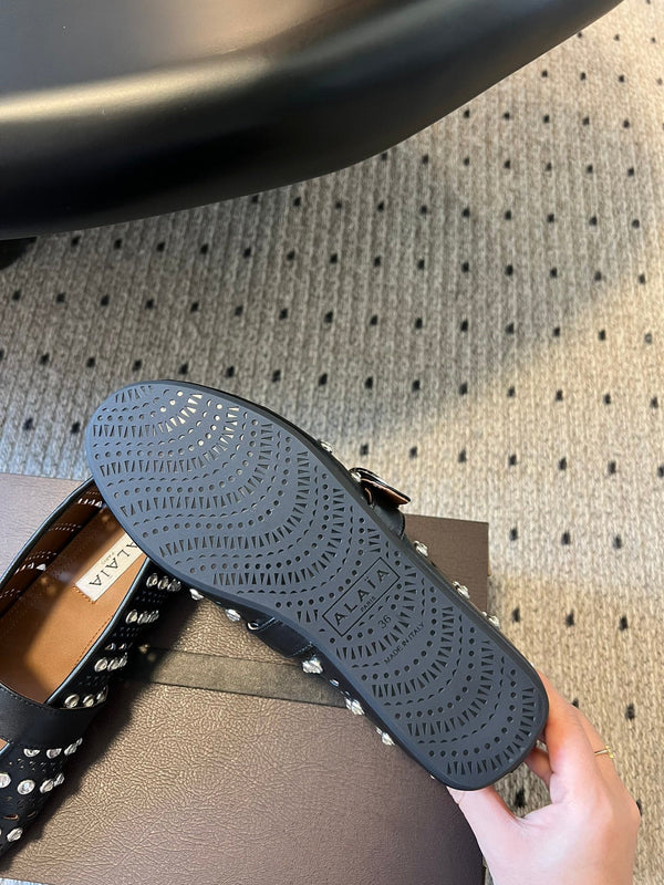 Alaia 25 Vienne With Strass Ballet Flats Black Lambskin 303722