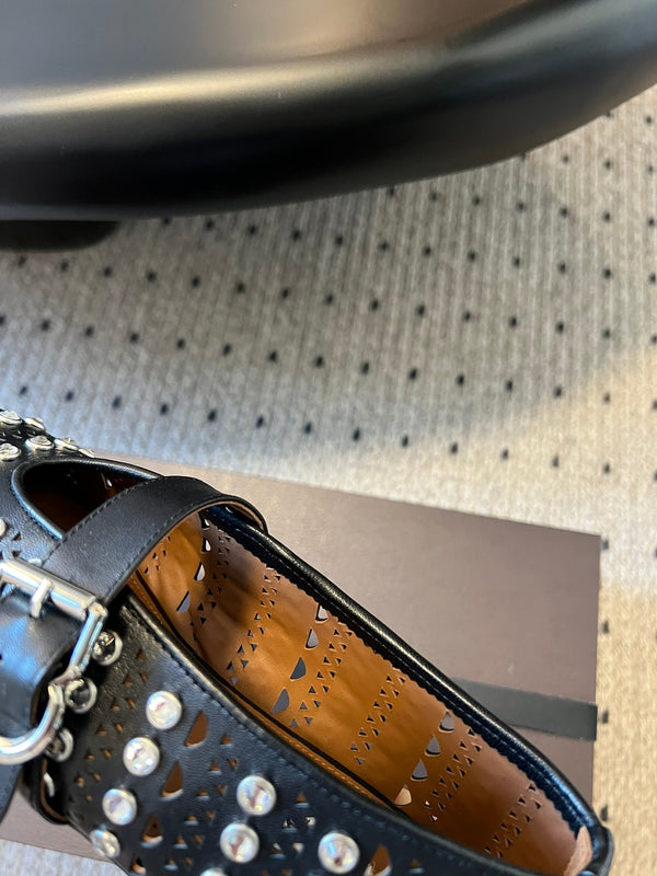 Alaia 25 Vienne With Strass Ballet Flats Black Lambskin 303722