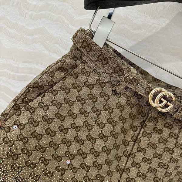 Gucci GG Letter Jacquard Woven Shorts Light Brown Polyester Fiber