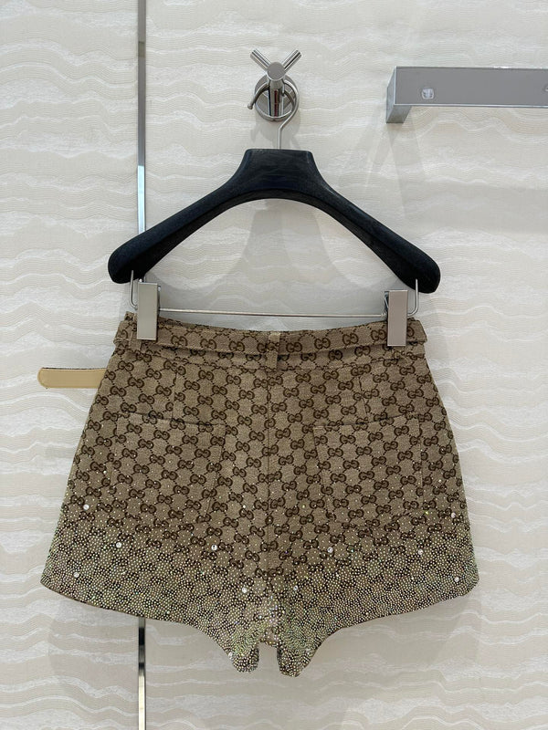 Gucci GG Letter Jacquard Woven Shorts Light Brown Polyester Fiber