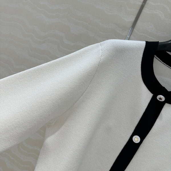 CD Round Neck Cardigan Jacket White Wool Cotton