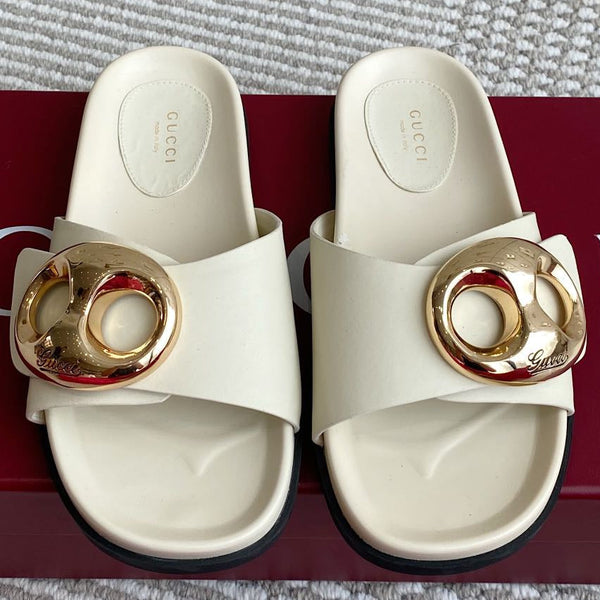 GC Marina Chain Slide Sandal White Cowhide 291038