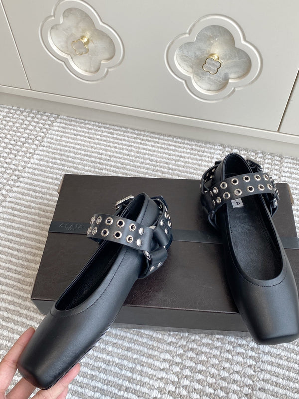 Alaia 25 Biker Ballet Flats Black Calfskin 291055