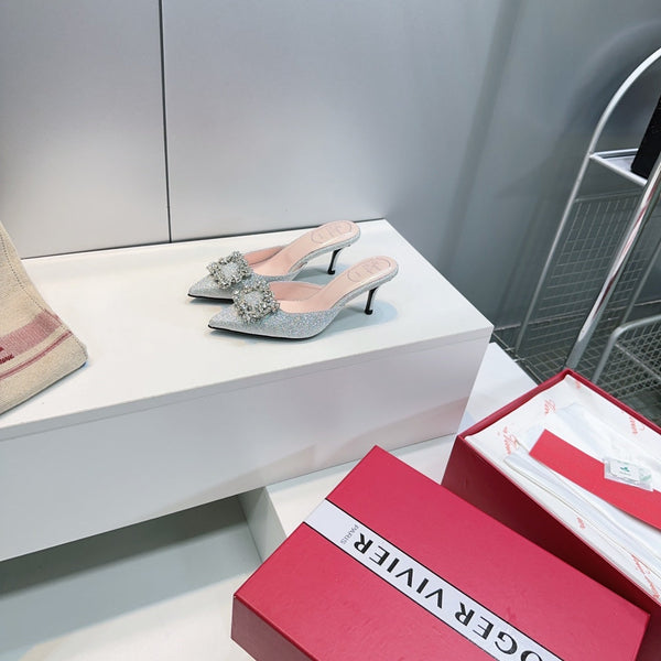 Viv 25 Mules Silver Silk Satin Czech Diamond 330671