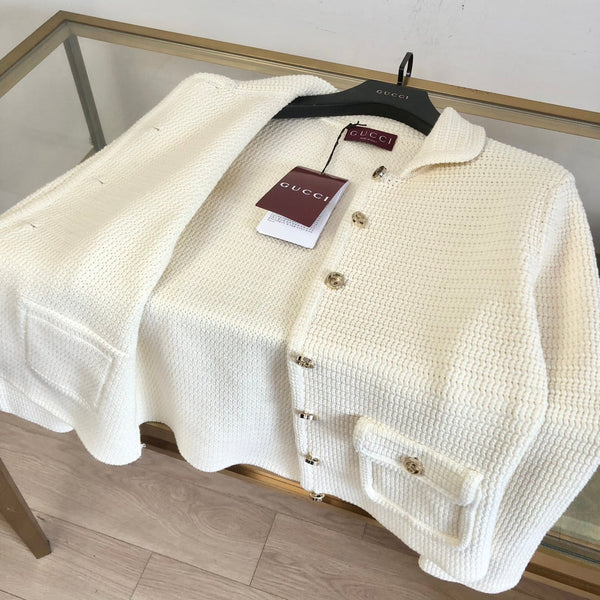 Gucci Rocheted Cardigan Cream Cotton 294121