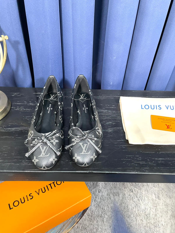 LV Butterfly Knot Black Ballet Flat Black Monogram Sheepskin